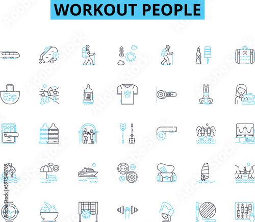 Workout people linear icons set. Fitness, Athletes, Gym-goers, Training, Exercise, Fitness enthusiasts, Sweat line vector and concept signs. Endurance,Strength,Stamina outline Generative AI
