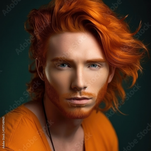 Stylish man with orange hair  Generative Ai