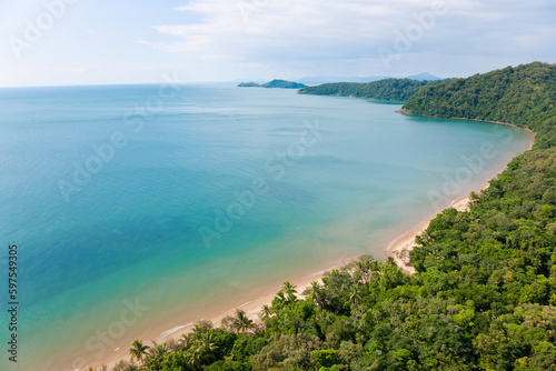 Aerial view of rain forest and beach, Daintree Forest, nr Cairns, Queensland, Australia