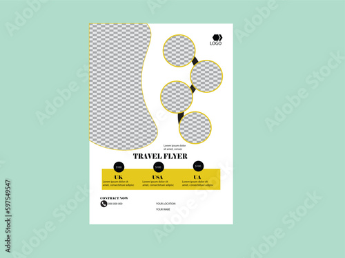 Billede på lærred Travel agencies flyer, flyer design template for traveling start up, flyer for n
