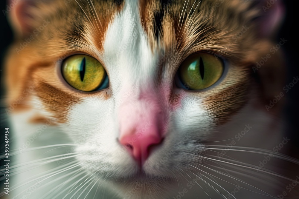 a brown and white cat with bright green eyes Gnerative AI