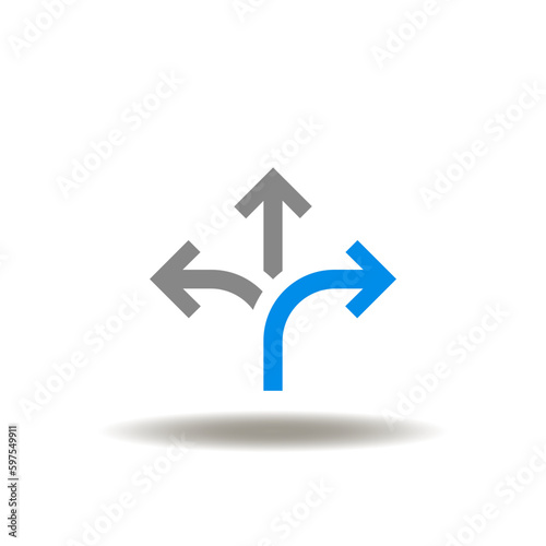 Vector illustration of arrows directional forward, left, right. Icon of opportunity ahead. Symbol of direction. Sign of comparison.