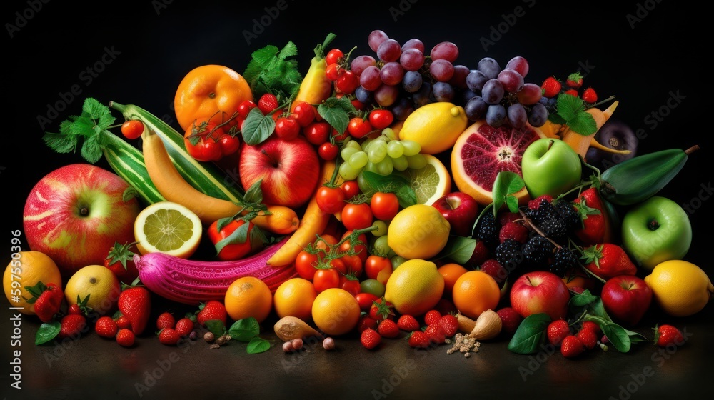 Fresh color fruits and vegetables, generative ai Fresh color fruits and vegetables, generative ai