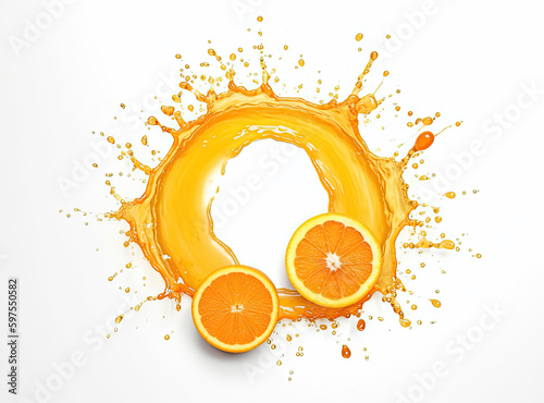 Splash of orange juice with slices of orange, Generative AI photo