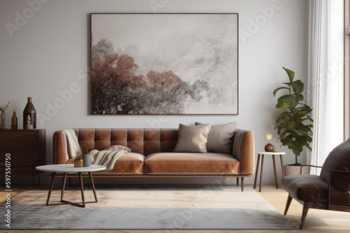 Modern Living Room with Bold Cityscape Poster