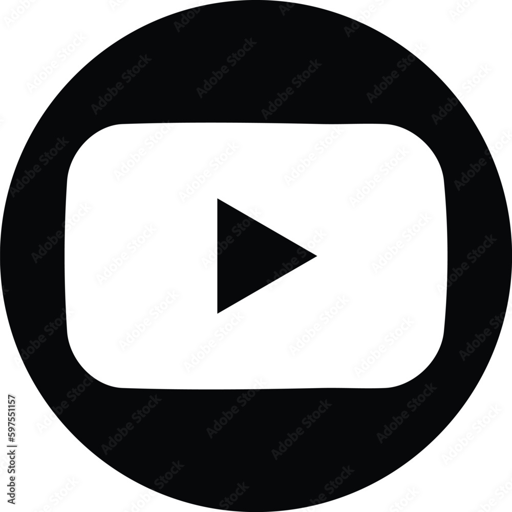 Black and white YouTube logo on a transparent background. Realistic