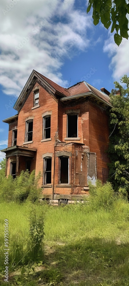 Abandoned house in the woods. AI generated art illustration. Abandoned house in the woods. AI generated art illustration.