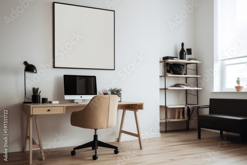 Spacious Home Office with Poster Mockup © Georg Lösch