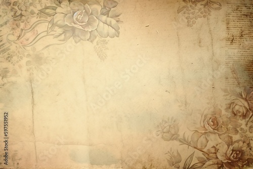 Vintage background with flowers. AI generated art illustration.