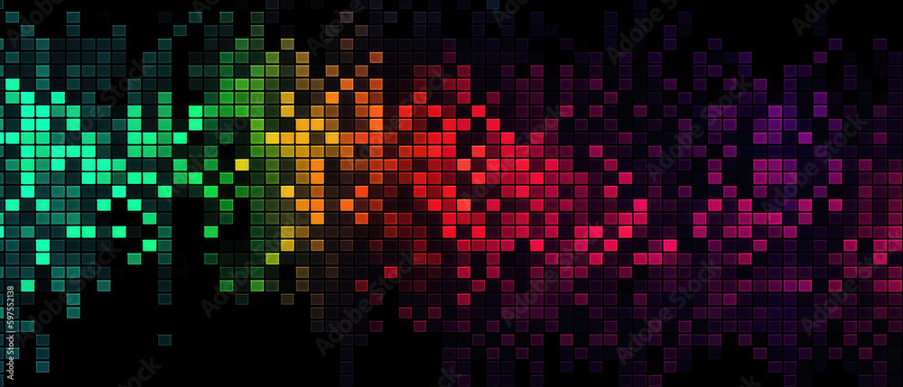 Abstract background with multicolored squares. 21:9 aspect ratio. Generative AI