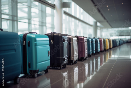 Travel Photograph with Row of Modern Suitcases