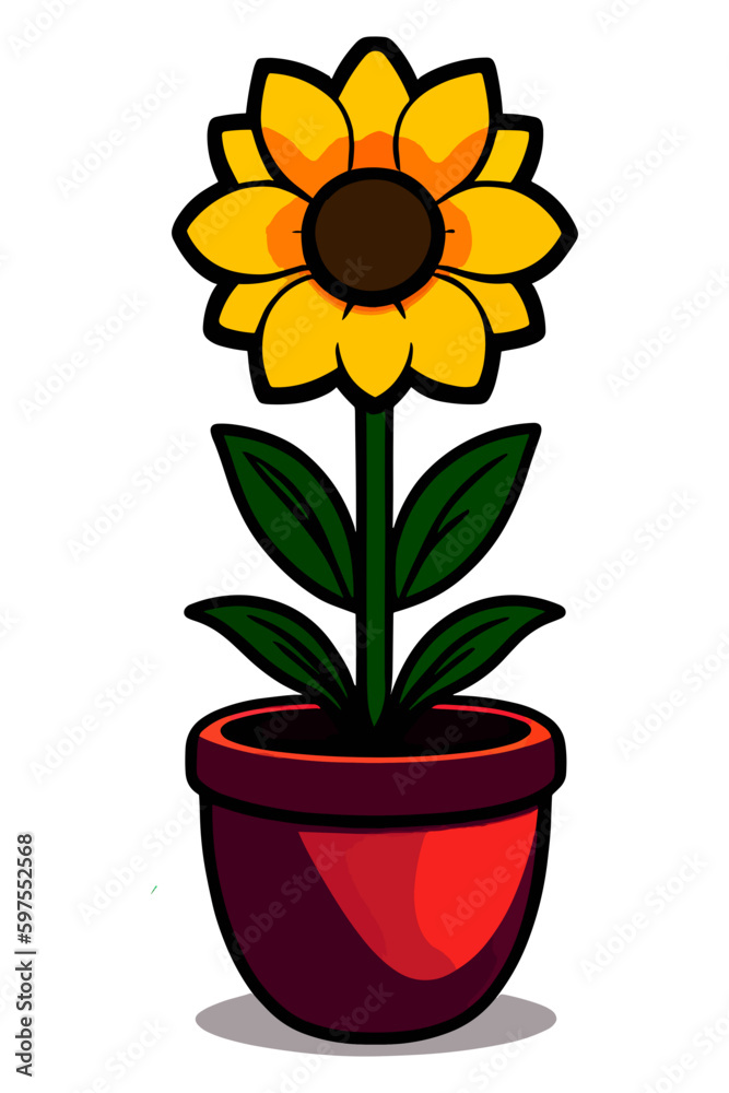 Obraz premium Cartoon flower sunflower in a pot icon on transparent background vector 