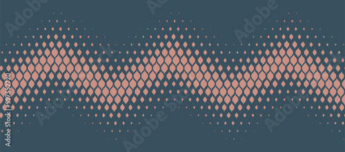 Boho Style Modern Halftone Vector Zigzag Form Endless Border Abstract Background. Half tone Gypsy Scale Pattern Trendy Aesthetic Abstraction. Stylish Minimalist Wide Seamless Wallpaper. Subtle Texture