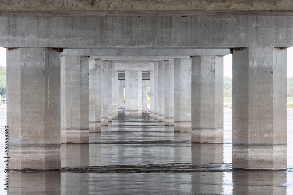 Fototapeta premium Bridge Piers Supporting the Clark Bridge that connects Alton Illinois with West Alton Missouri