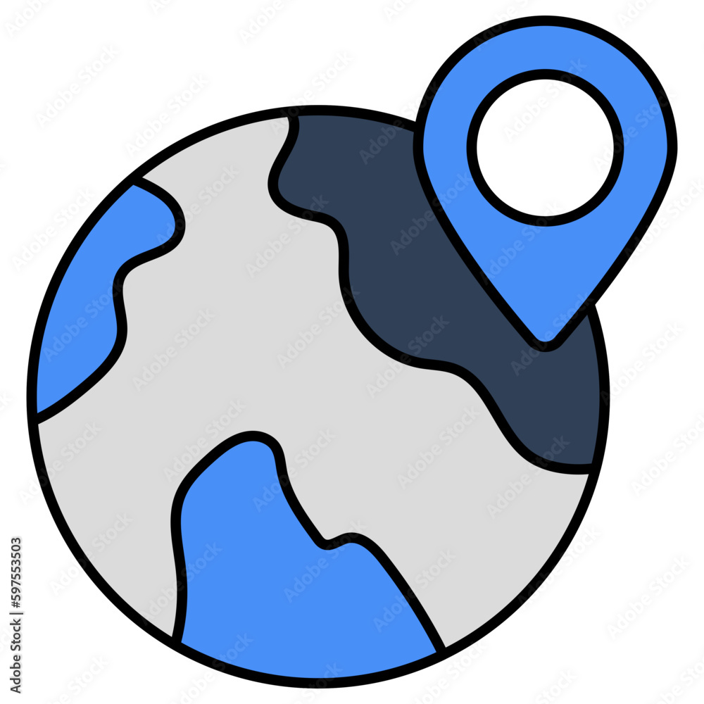 Pin with globe denoting concept of global location icon Pin with globe denoting concept of global location icon