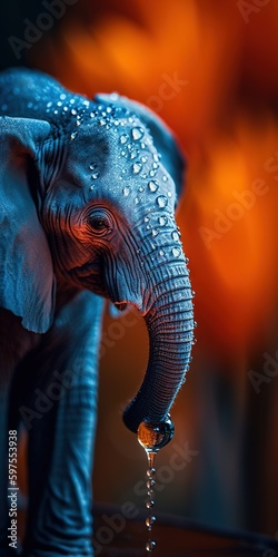Elephant in the fountain. AI generated art illustration.