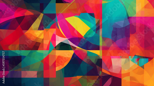 Abstract image of various bright colored shapes and background. Generative AI 