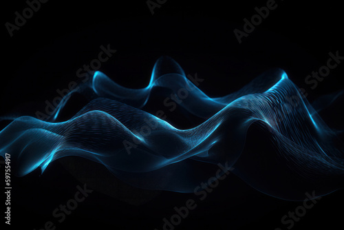 Mesmerizing Blue Gradient Wave with Blurry Lights on Black Background