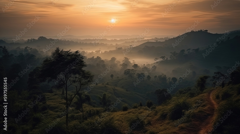 Fototapeta premium sunrise in the mountains. Generative Ai