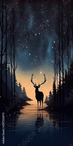 Deer in the morning. AI generated art illustration. 