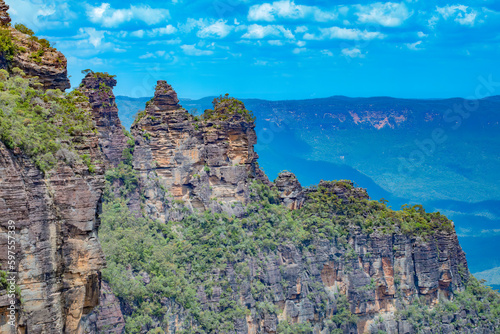The Three Sisters sandstone rock formation, Blue Mountains National Park, in the Greater Sydney Region New South Wales, Australia.