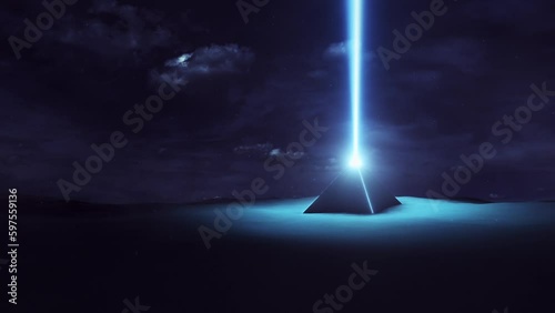 Pyramid Projecting a Laser Light Beam into the Sky