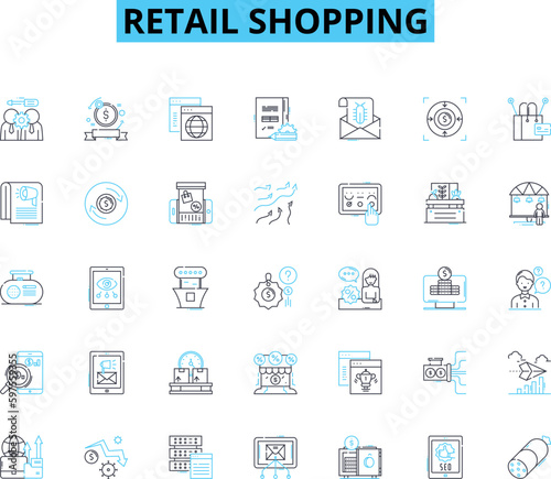 Retail shopping linear icons set. Bargain, Discount, Fashion, Trendy, Convenience, Specialty, Variety line vector and concept signs. Luxury,Convenience,Homeware outline illustrations Generative AI