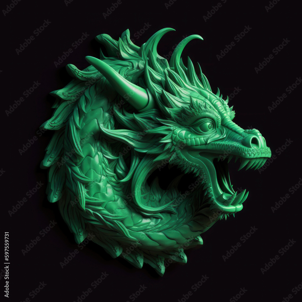 Green wood dragon, generative ai illustration Stock Illustration