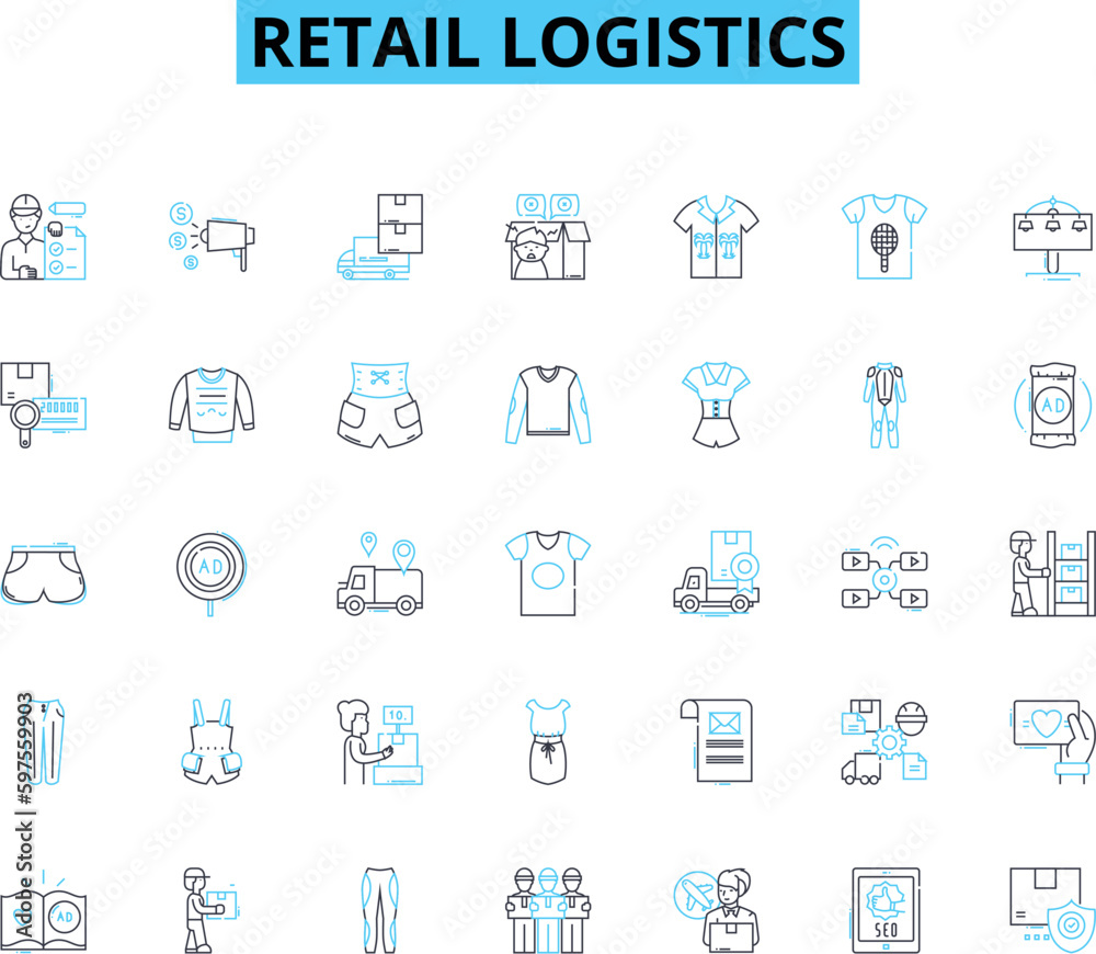 Retail logistics linear icons set. Supply Chain, Distribution, Fulfillment, Inventory, Warehousing, Transportation, Delivery line vector and concept signs. Packaging,Receiving,Sorting Generative AI Retail logistics linear icons set. Supply Chain, Distribution, Fulfillment, Inventory, Warehousing, Transportation, Delivery line vector and concept signs. Packaging,Receiving,Sorting Generative AI