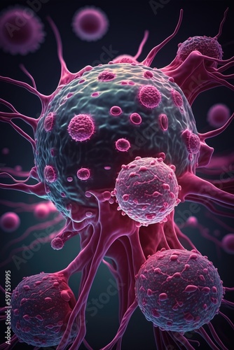 Eliminating Pink Cancer Cells - Medical Illustration - Generative AI