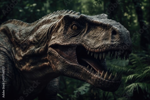 Fierce T-Rex in Cinematic Shot - Dinosaur Art - Perfect for Posters and Web Design - Generative AI © Alex