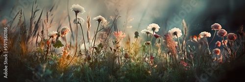 abstrakte blumen im wind. eine blumenwiese mit vielen bunten blüten (generative ai) photo