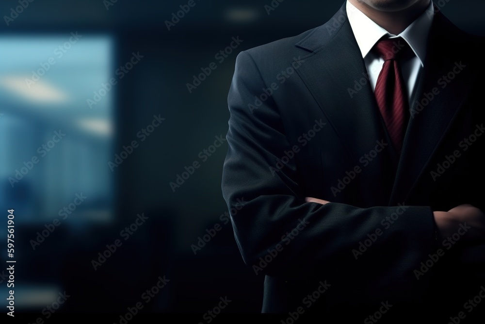 Businessman in a confident pose, arms crossed, in the office Businessman in a confident pose, arms crossed, in the office
