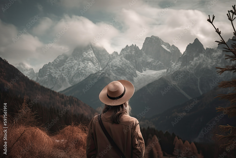 woman standing on top of mountain - made with generative ai