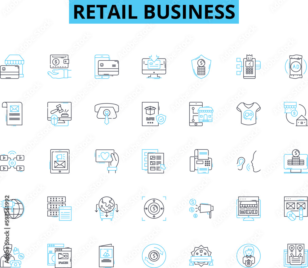 Retail business linear icons set. Inventory, Sales, Customer, Marketing, E-commerce, Loyalty, Advertising line vector and concept signs. Display,Merchandise,Promotion outline Generative AI Retail business linear icons set. Inventory, Sales, Customer, Marketing, E-commerce, Loyalty, Advertising line vector and concept signs. Display,Merchandise,Promotion outline Generative AI