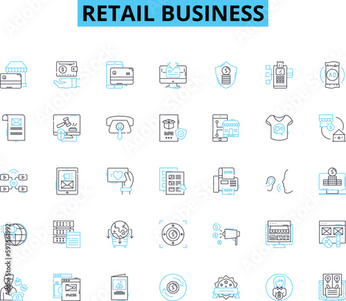 Retail business linear icons set. Inventory, Sales, Customer, Marketing, E-commerce, Loyalty, Advertising line vector and concept signs. Display,Merchandise,Promotion outline Generative AI