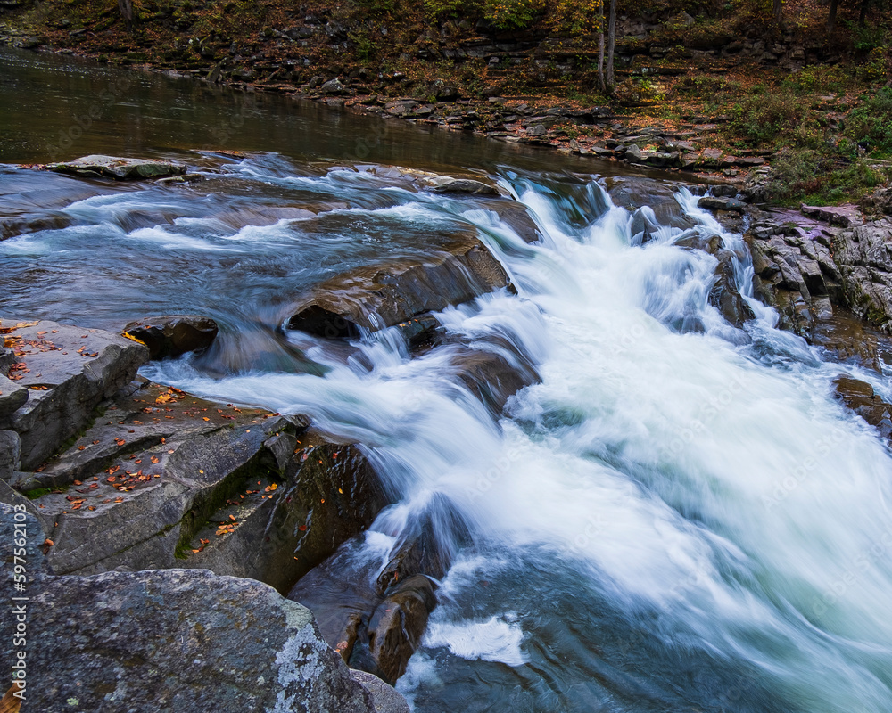 Yaremche waterfall, Prut mountain river in the Carpathians. Ukraine