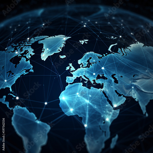 Earth from above with connection mesh data lines in blue and black