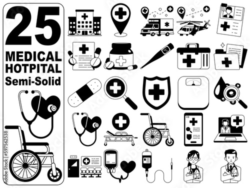 Medical Hospital Illustration Semi-Solid Set 25 Item