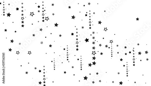 Flying confetti stars. Black, white colours. Festive background. Black stars on white background. Design element. Vector illustration, eps 10.