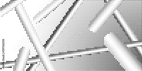 Half-tone monochrome pattern with squares. Shades of grey. Minimalism, vector. Black and grey dots on white background. Background for posters, websites, business cards, postcards.