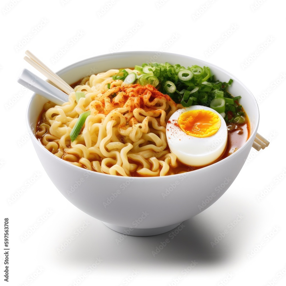 Ramen Isolated on White .Generative AI Ramen Isolated on White .Generative AI