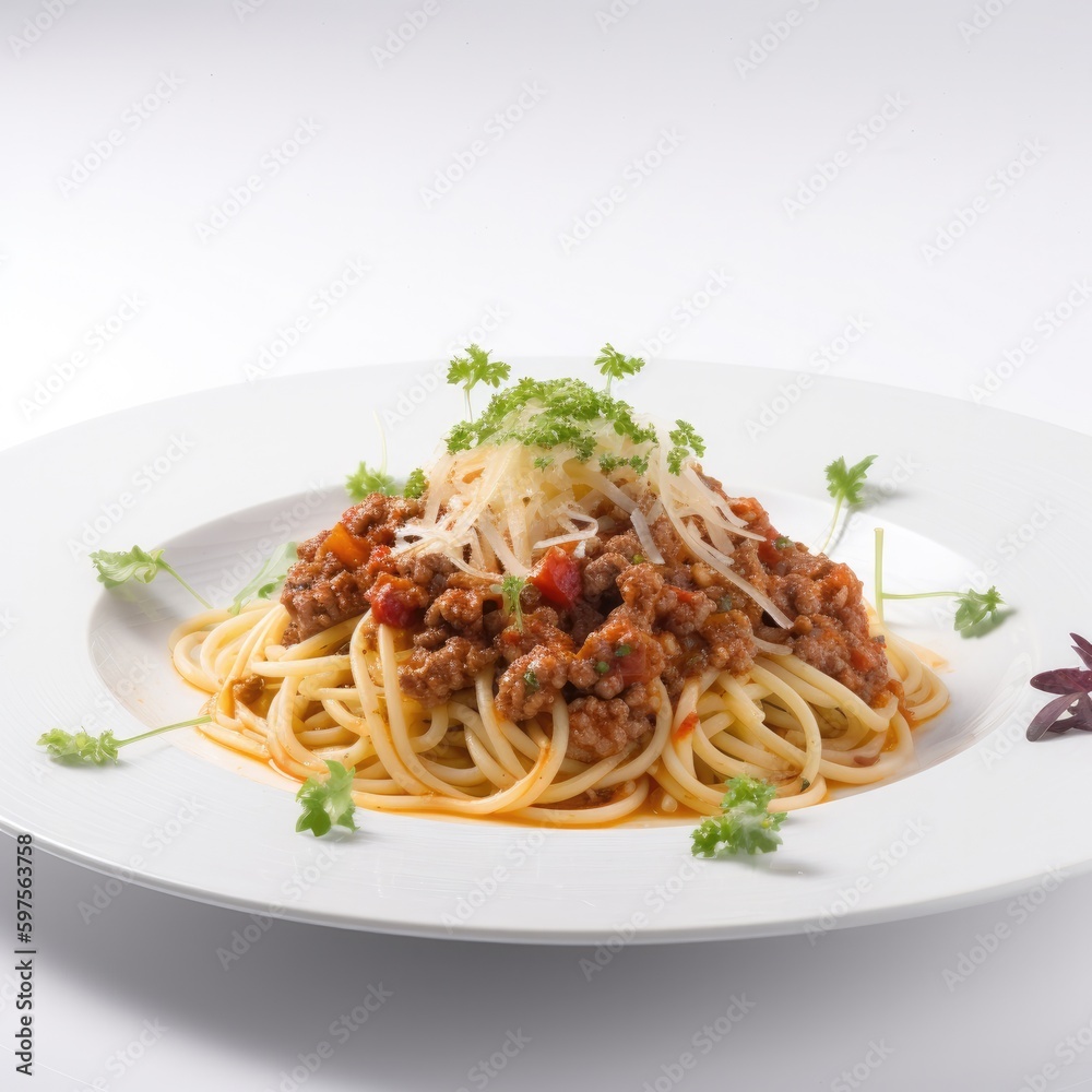 Spaghetti Bolognese Isolated on White .Generative AI