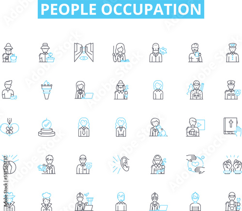 People occupation linear icons set. Doctor, Teacher, Lawyer, Engineer, Musician, Artist, Athlete line vector and concept signs. Writer,Chef,Accountant outline illustrations Generative AI