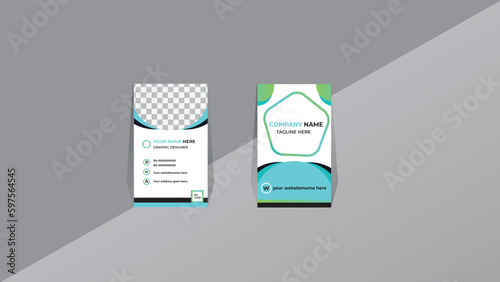 creative business card Template professional card design with image holder and Clean gradient coler geometric shape.	 photo