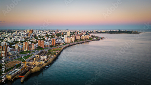 Montevideo Uruguay cityscape capital at sunset aerial view  photo