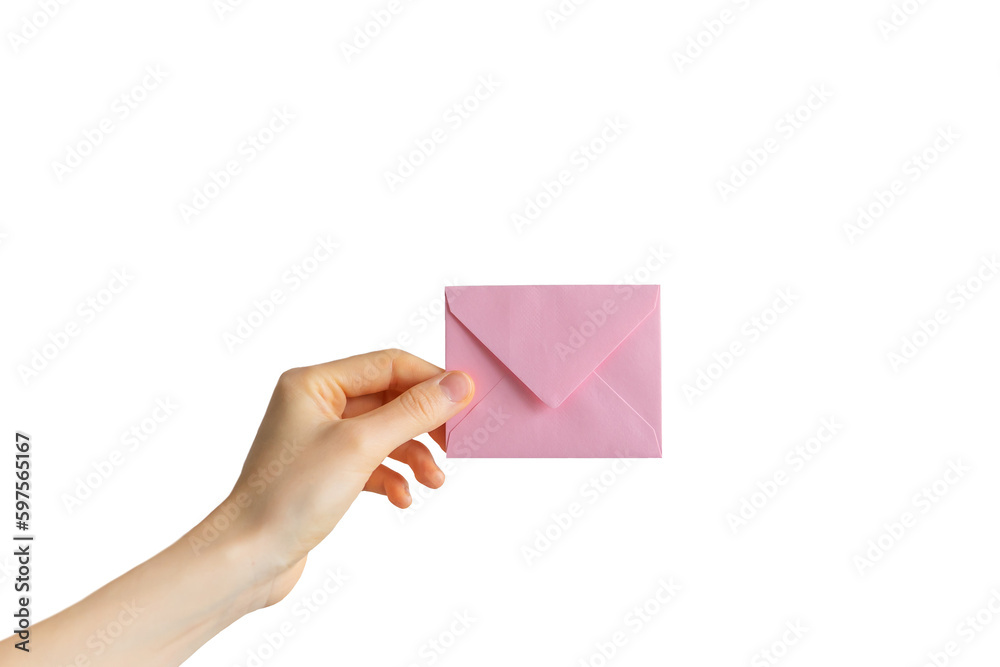 hand holding an envelope. the concept of sending a letter with a message. delivery of the letter.