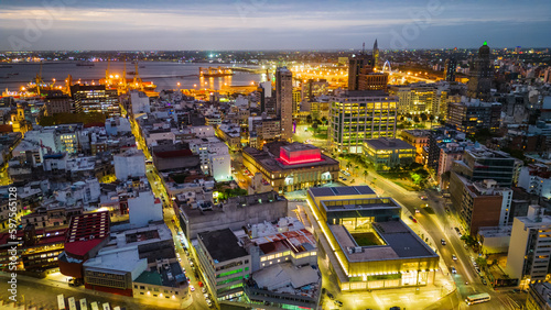 uruguay Montevideo commerciale port seascape illuminated at night 