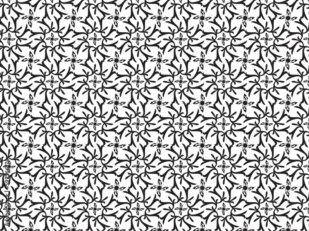 black and white seamless pattern with floral ornament