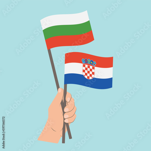 Flags of Bulgaria and Croatia, Hand Holding flags